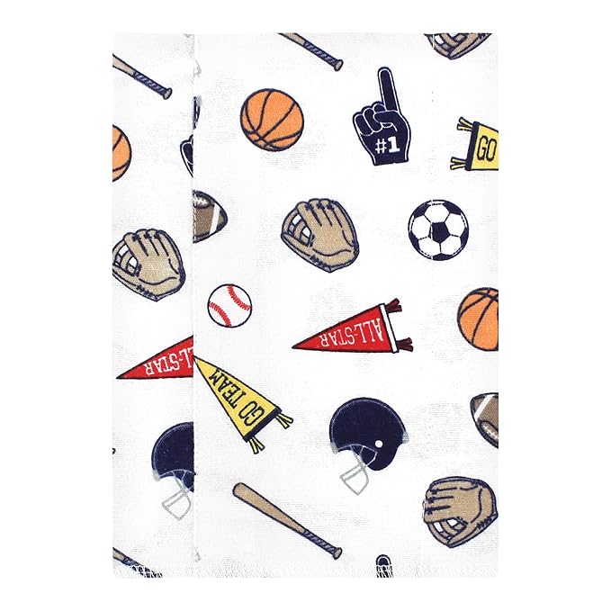 Hudson Baby Unisex Baby Cotton Flannel Burp Cloths, Sports Fan 7 Pack, One Size