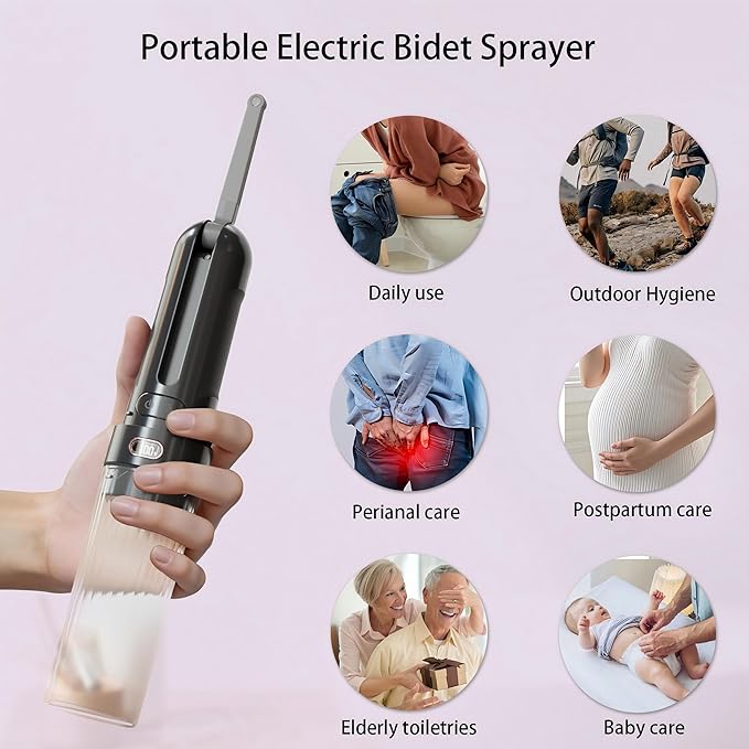Portable Baby Bidet & Cloth Diaper Sprayer - Travel Irrigator for Baby Butt Cleaning, Rechargeable Handheld Sprayer, 28mm Bottle Compatible (Black)