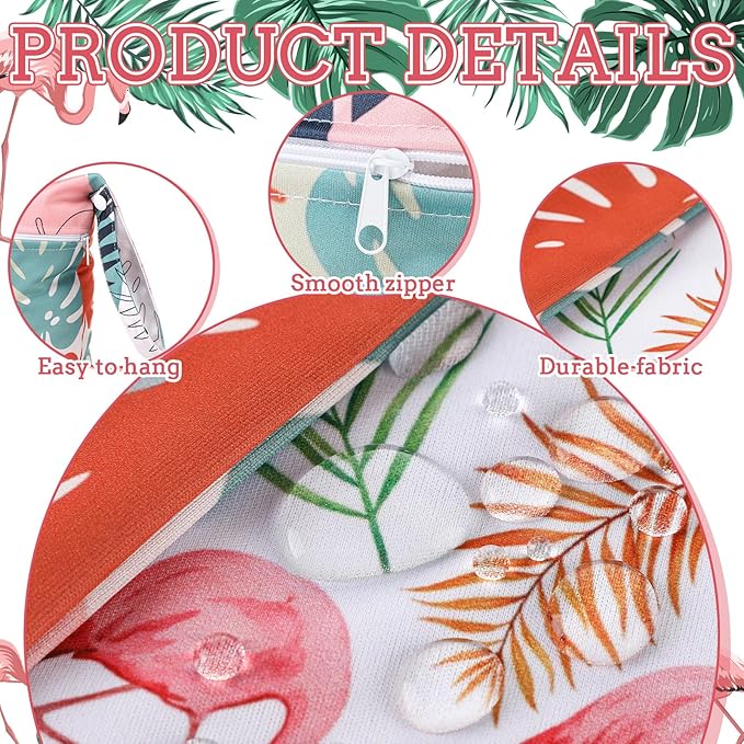 Sanwuta 2 Pack Wet Bags Resuable Waterproof Wet Dry Bag for Swimsuit Travel Beach Pool Bathing Diapers Dirty Yoga Gym Clothes Toiletries with Zippered Pockets (Leaf,Multicolor)