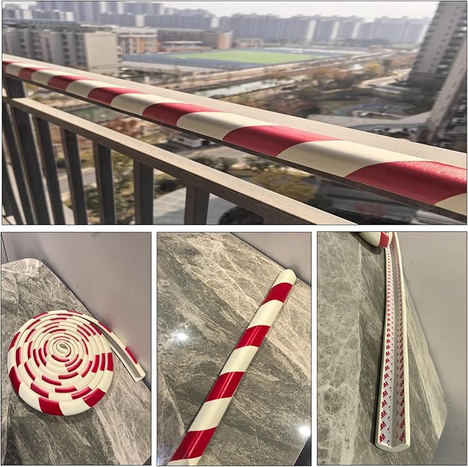 Wall Edge Corner Guards, 196.9in/5m Red White Safety Bumpers, Self-Adhesive Foam Protector Padding, Warehouse Racks, Shelves, Garage & Equipment Protection (1, Red+White, 196.5in/5m)