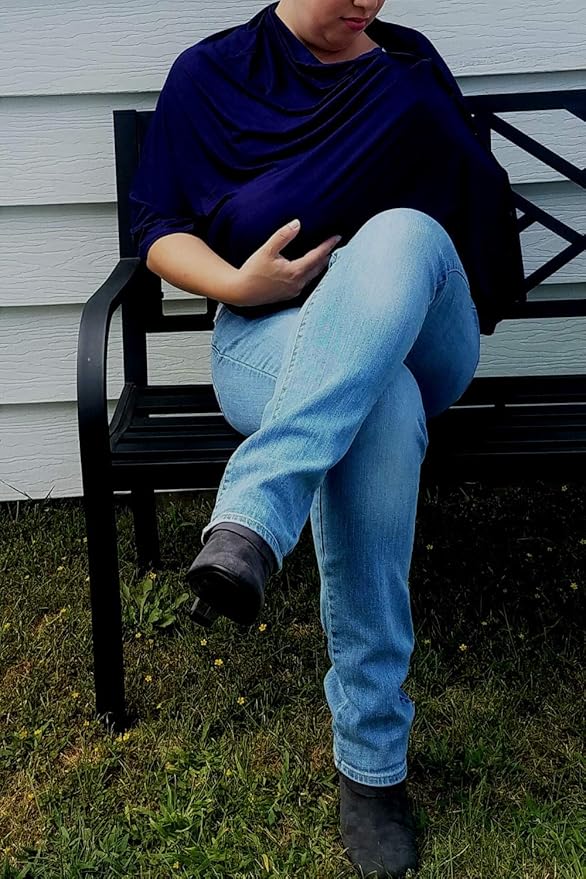 Nursing Cover for Breastfeeding - Infant Car Seat Canopy - Poncho Style with Snap On Buttons - Soft Baby Blanket - Elegant Shawl (Navy Blue)
