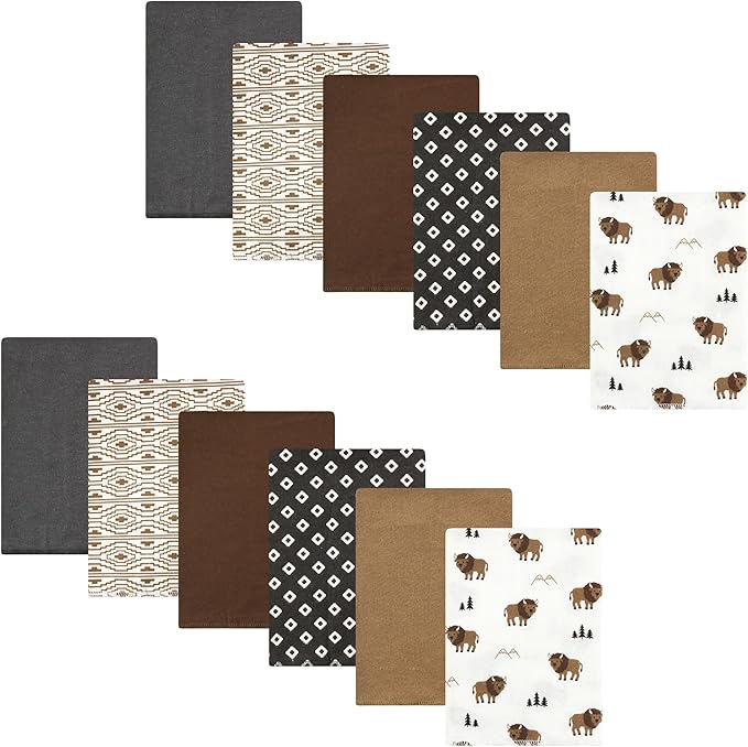 Hudson Baby Unisex Baby Cotton Flannel Burp Cloths Bundle, Wild Buffalo, One Size