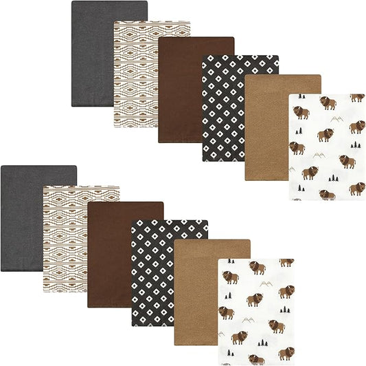 Hudson Baby Unisex Baby Cotton Flannel Burp Cloths Bundle, Wild Buffalo, One Size