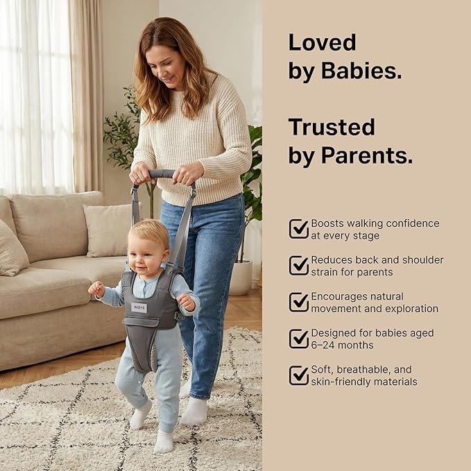 Watolt Baby Walking Helper Harness - Help Toddlers Learn to Walk Stand Up with Adjustable Handheld Walker - Learning Assistance Safety Belt Harness Support for Babies 6 to 24 Months (Grey)