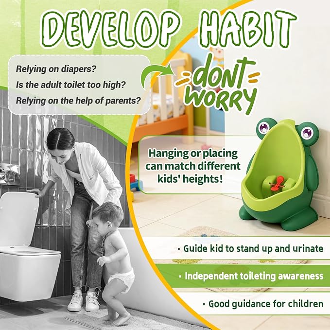 Frog Pee Training,Cute Potty Training Urinal for Boys with Funny Aiming Target,Green Urinals for Toddler Boy