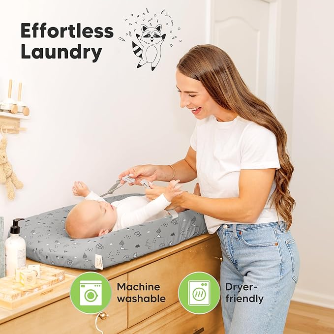2-Pack Baby Changing Pad Cover for Girl, Boy - 34x18 Soft Viscose Derived from Bamboo Baby Diaper Changing Table Pad Cover Sheets, Neutral, Snug Fit Nursery Diaper Change Sheets (Woodland)