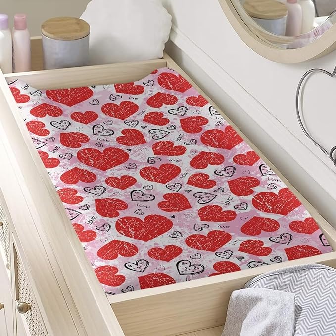 Love Valentine Changing Table Cover Durable Baby Changing Pad Cover Stain Resistant Universal Tray Table Mat Waterproof Cozy Table Sheets Valentine Decor