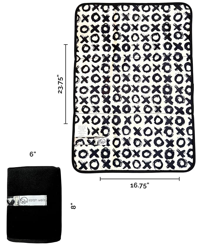 Sarah Wells Portable Diaper Changing Pad – Extra Large, Machine-Washable, Waterproof Changing Mat with Modern Print – Neoprene, Foldable for Travel or Diaper Bags (Black-XOXO)
