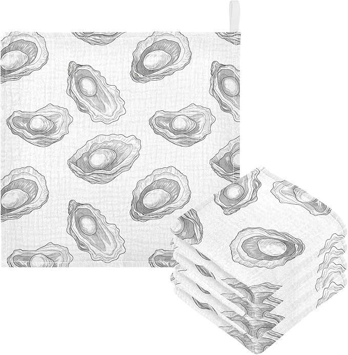 vvfelixl Hand-Drawn Pearl Oyster Baby Burp Cloths Baby Muslin Washcloths for Boys Girls Cotton Babys Face Towel for Newborn Soft 11.8 X 11.8 in, 5 Pack