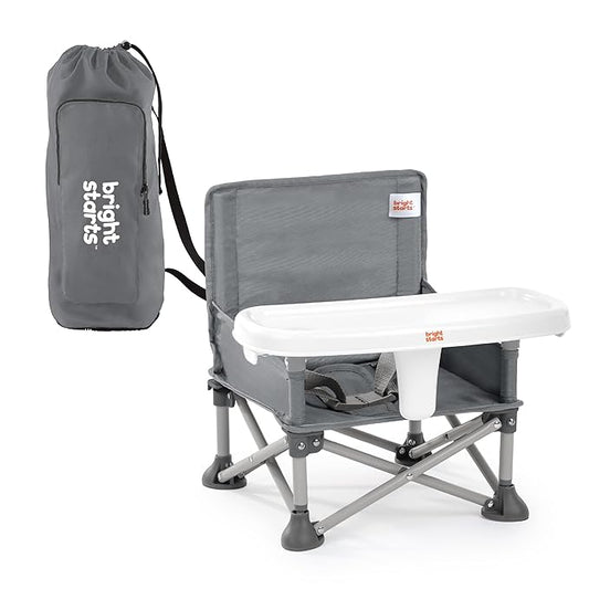 Bright Starts Pop ‘N Sit Portable Booster Seat, 3-in-1 Floor Seat, Travel High Chair & Toddler Booster with Feeding Tray, Indoor/Outdoor, Grey, 6 Months–3 Years