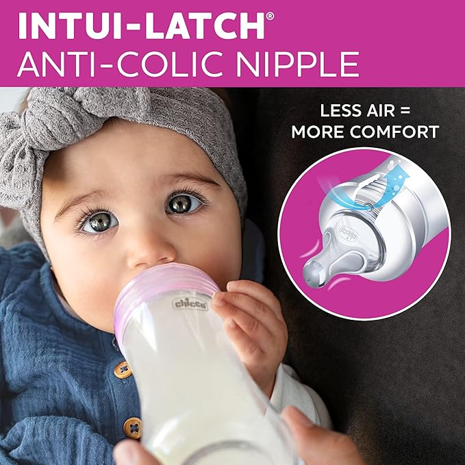 Chicco Duo Hybrid Baby Bottle Newborn Starter Giftset, Real Glass Inside, Lightweight Plastic Outside, Patented Invinci-Glass Technology, Intui-Latch Nipple, Clear/Pink