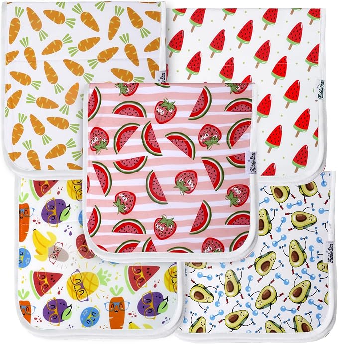 KiddyStar 5-Pack Burp Cloths – Organic Cotton, Soft, Large & Absorbent 3-Layer Towels for Newborns – Essential for Feeding & Spit-Up