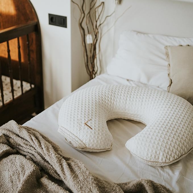 Organic Cover for Nursing Pillow • Premium Quality 100% Cotton Oeko-Tex Standard • Case for Breastfeeding and Bottle Feeding Pillow • Soft and Breathable • Only Cover (Poudre Waffle)