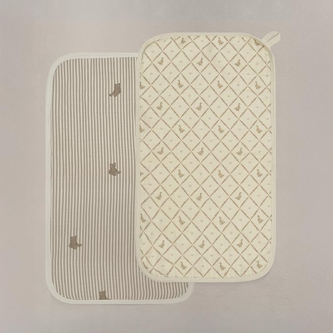 Oilo Burp Cloth 2 Pack Set, Large (12" X 22"), 8-Layer Premium Organic Cotton Muslin, Luxuriously Soft, Absorbent, & Durable, Machine Wash, Bear & Butter Yellow Duck
