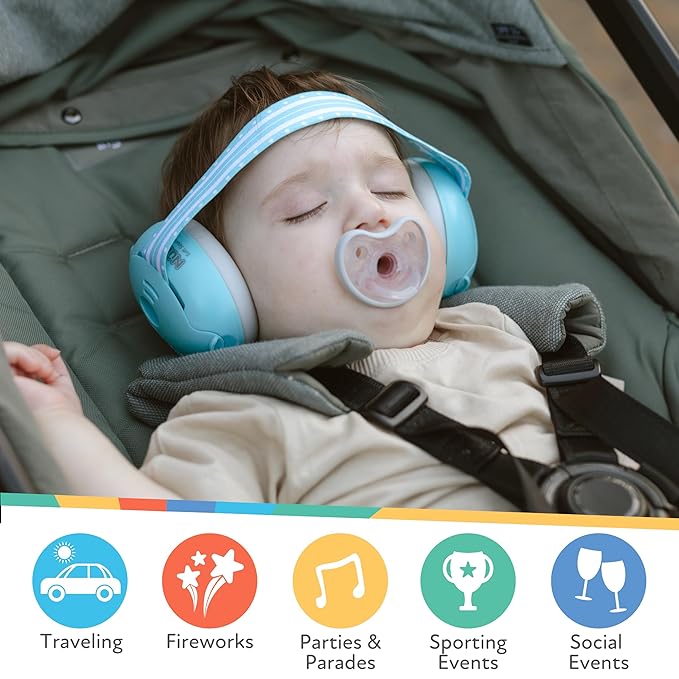 Nuby Soft Sounds 2-in-1 Noise-Canceling Baby Earmuffs with Travel Case - Adjustable Noise Protection for Infants and Toddlers - Pink