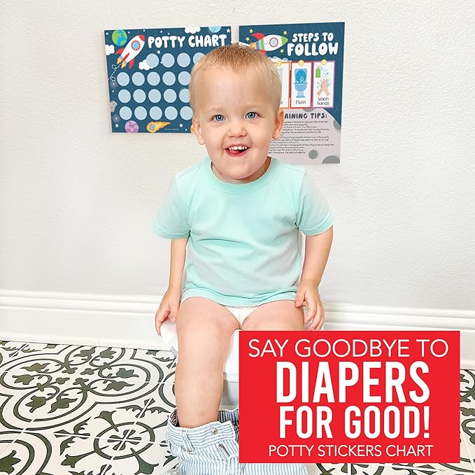 Hadley Designs Potty Training Chart for Toddlers Boys -10 Sticker Potty Chart for Toddlers Boys, 8.5x11" Potty Training Sticker Charts for Toilet Success, Space Toddler Reward Chart for Kids