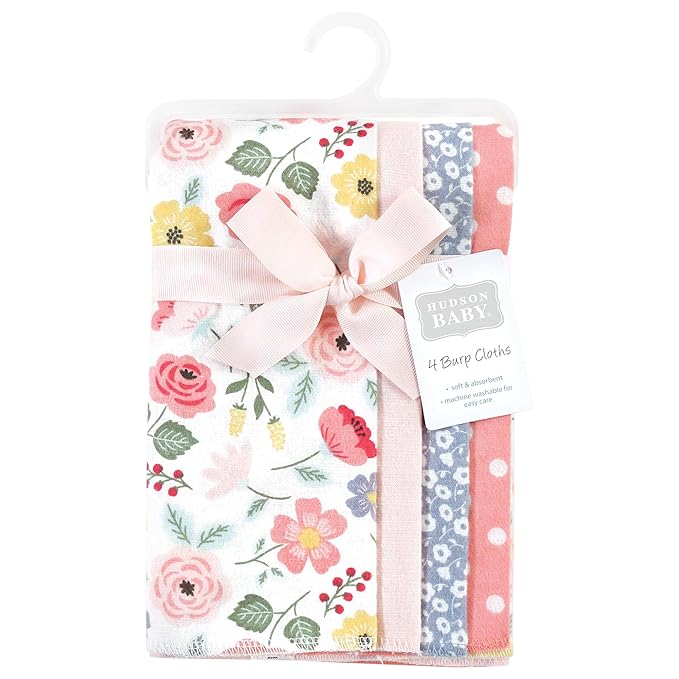 Hudson Baby Unisex Baby Cotton Flannel Burp Cloths, Modern Botanical 4 Pack, One Size