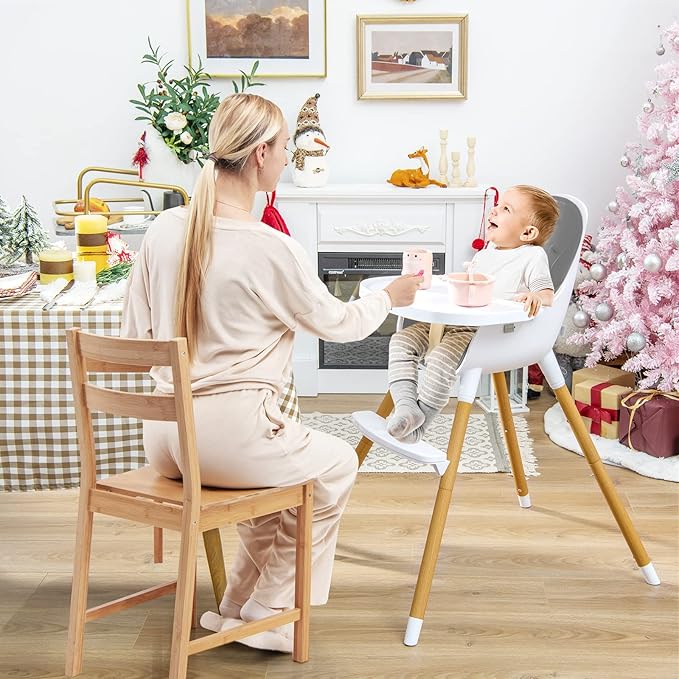 HONEY JOY High Chair, 3-in-1 Eat & Grow Highchair/Booster Seat/Toddler Chair w/Removable Tray, Safety Harness, Steel Legs, PU Cushion and Footrest for Baby, High Chair for Babies and Toddlers (Gray)