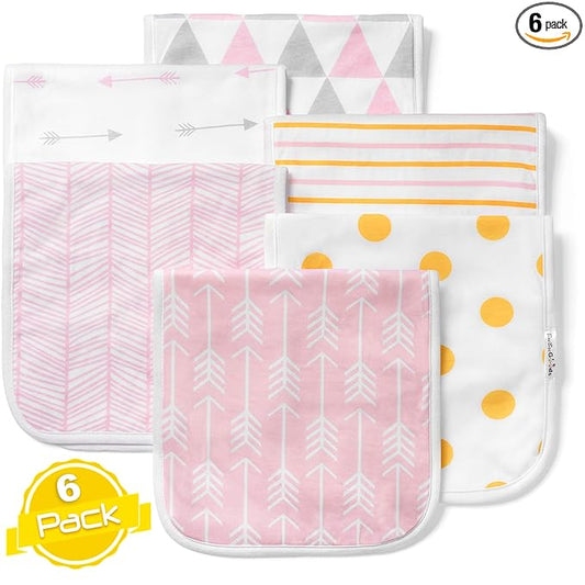 BaeBae Goods Burp Cloths for Baby Girl - Ultra Absorbent Burping Rags - Anti Shrink Unisex Burpy Clothes - Super Soft Jersey Cotton, Large 21"x10" - Thick for Newborn Cloth Diapers - 6 Pack