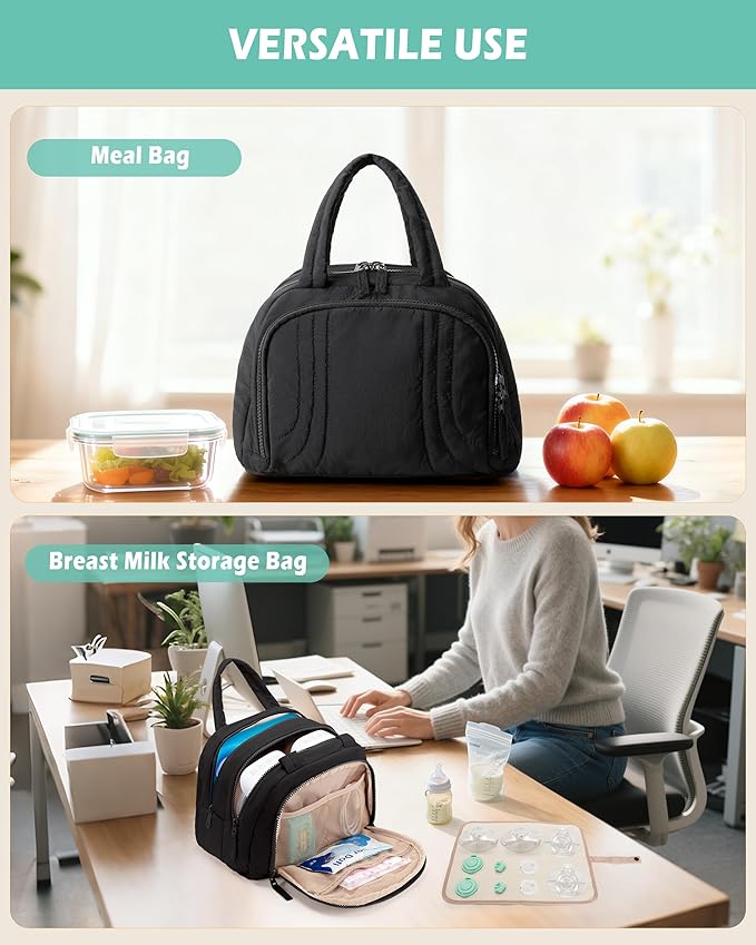 Wearable Breast Pump Bag Compatible with Momcozy and Eufy, Portable Pumping Bag with Cooler Compartment, Breast Pump Carrying Case with Drying Mat for Work, Travel and Family Use, Black