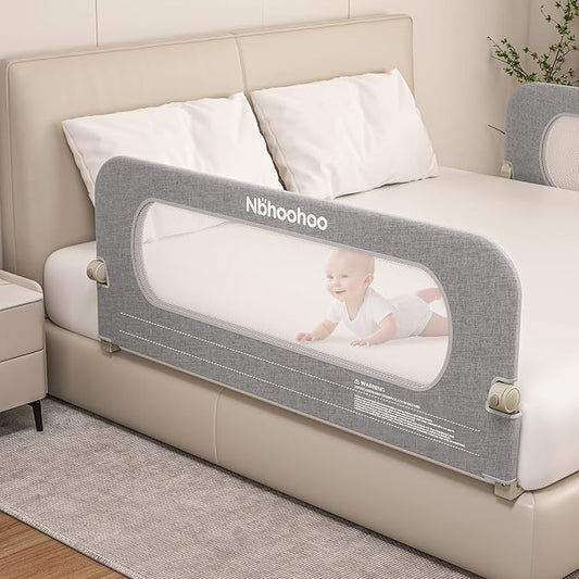 Bed Rail for Toddlers, Foldable & Swing Down, Gap Free Safety Anti-Pinch Double Crossbar Bed Rail Guard, Quick No-Tool Installation for Twin, Full, Queen, King Beds (Gray, 47in)