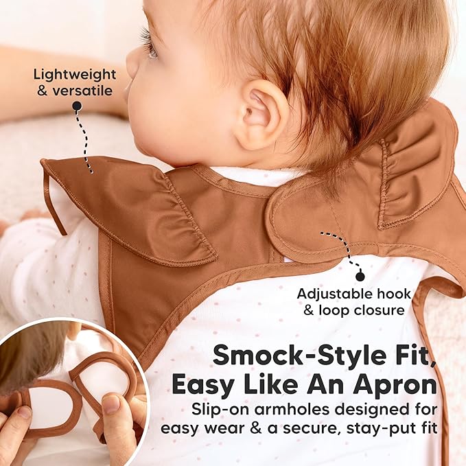 KeaBabies Waterproof Bibs for Baby Girl,Boy – 2-Pack Lightweight, Large Baby Bibs for Eating, Wearable Food Catcher, 6-12 Months Infant Feeding Essentials, Smock for Toddlers 1-3, Kids (Terracotta)