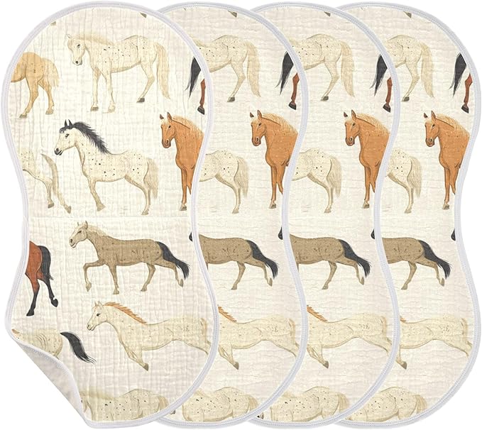 Vintage Horse Burp Cloths Baby Boys Girls Absorbent Soft Cotton Burping Cloths Rags, 4 Pack