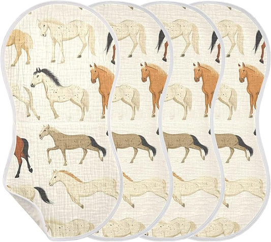 Vintage Horse Burp Cloths Baby Boys Girls Absorbent Soft Cotton Burping Cloths Rags, 4 Pack