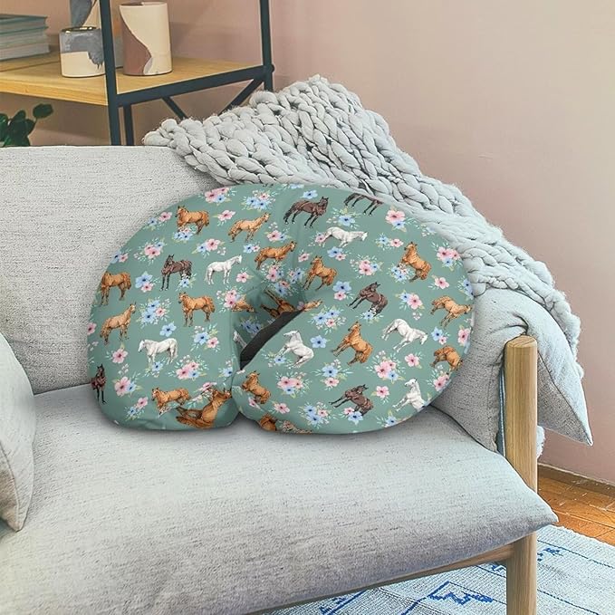 Floral Horse Feeding Pillow Cover Breastfeeding Pillow Slipcover for Newborn Girls Boys Soft Nursing Pillow Case Skin-Friendly U-Shaped Hidden Zipper Design