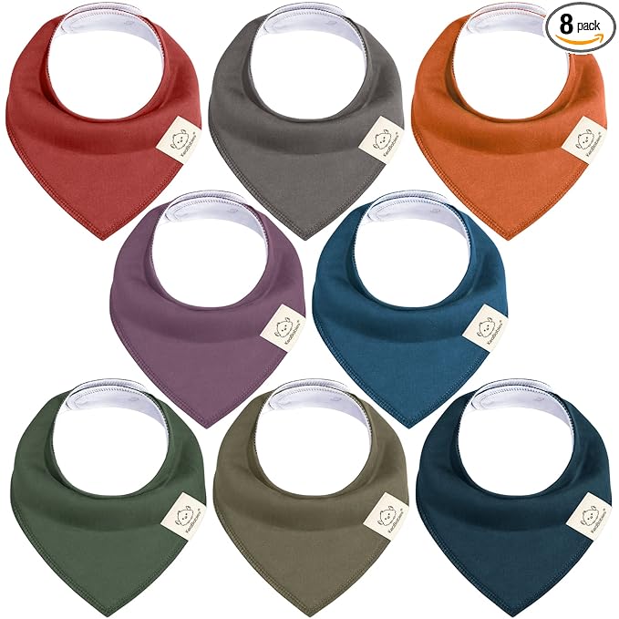 KeaBabies 8-Pack Organic Baby Bandana Bibs for Boys, Girls - Super Absorbent Triangle Baby Bibs for Drooling and Teething Infant, 100% Cotton Extra Soft for Newborn, Infant 0-36 Months (Thunder)