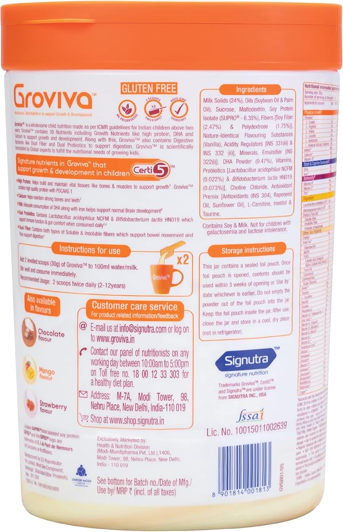 Groviva Child Nutrition Supplement Jar, 400g (Vanilla)