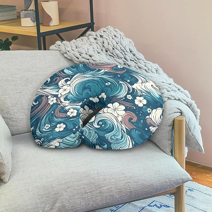 Sea Ripple Nursing Pillow Cover Girls, Sea Wave Baby Breastfeeding Infant Newborn Pillowcase， Line Drawing Flower Nursing Pillow Original Support Cover， Blue