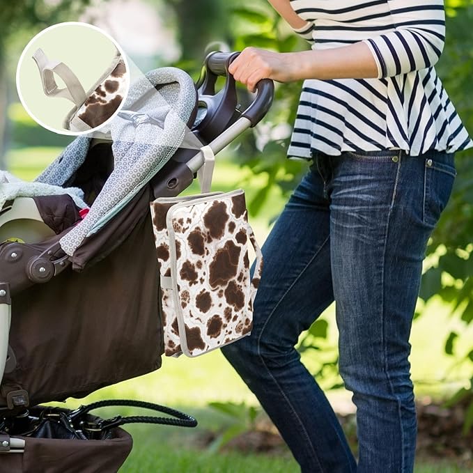 Portable Changing Pad for Baby - Black Cow Travel Diaper Changing Pad Waterproof Changing Mat with Built-in Pillow - Baby Shower Gifts