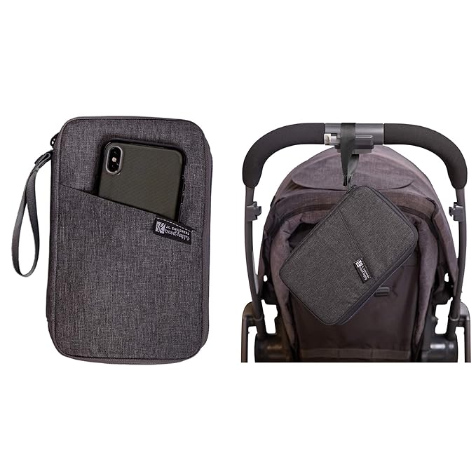 J.L. Childress Healthy Habits On-The-Go Clutch with Baby Wipes Case, Hand Sanitizer, Travel Tissues - Organize and Carry PPE - Baby Wipes Container - Travel Clutch and Organizer - Dark Grey