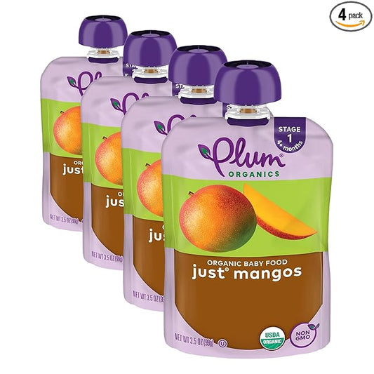 Plum Organics Stage 1 Organic Baby Food - Just Mangos - 3.5 oz Pouch - Organic Baby Food Pouch (Pack of 4)