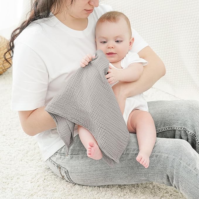 Bearmoss 6 Pack Muslin Burp Cloths for Baby, 100% Cotton Soft Large Burping Cloths for Unisex, Boy, Girl, 23.6" X 23.6" Newborn Essentials Absorbent Milk Spit Up Rags (White Apricot)
