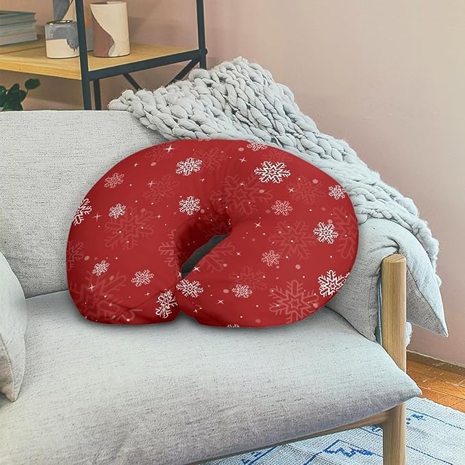 Snowflake Stripes Red Breastfeeding Pillow Slipcover for Baby Breastfeeding Slipcover Infant Newborn Nursery Bottle Pillowcase Easy to Clean Xmas Decor