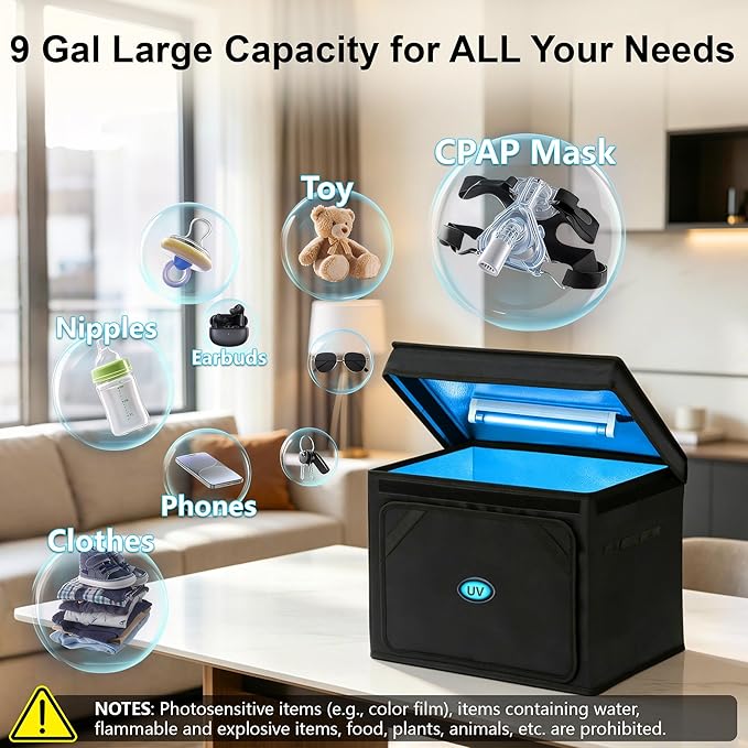 Large UV Sanitizer Box, 36L Portable Sanitizing and Cleaning Machine with 3-Level Timer, Foldable UV Cleaner Box for Household Use Like Phone, Towel, Key, Etc. Ozone Free