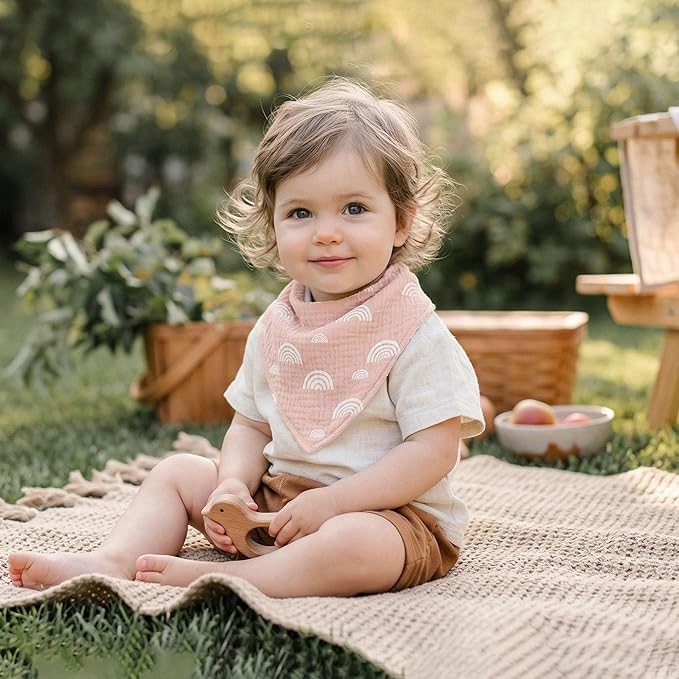 Muslin Baby Bibs 8 Pack, Baby Bandana Drool Bib for Drooling and Teething, Cotton Soft Absorbent for Girls Boys Serenity