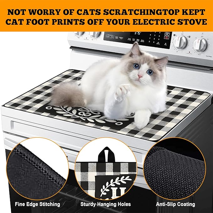 Multi-Design Stove Top Cover for Glass/Electric Stoves - 3-in-1 Heat-Resistant Protector Mat, Non-Slip Drying Rack 28"x20" (Home, 28" L x 20" W)