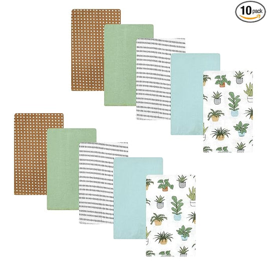 Hudson Baby Unisex Baby Cotton Flannel Burp Cloths, Plants 10 Pack, One Size