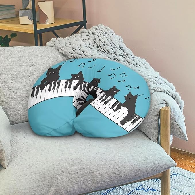 Nursing Pillow Cover Black Cat Piano Keys Stretchy Removable Cover for Breastfeeding Pillows Soft Comfortable Slipcover for Baby Girl and Boy Washable & Breathable