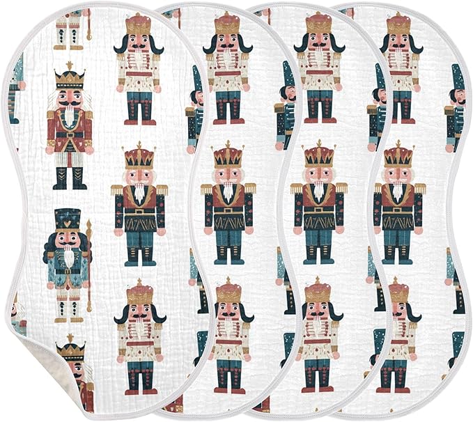 Christmas Nutcrackers White Burp Cloths Baby Boys Girls Absorbent Soft Cotton Burping Cloths Rags, 4 Pack