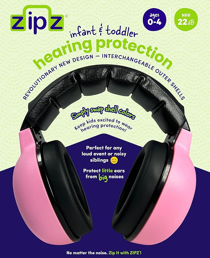 ZIPZ Baby & Toddler Earmuffs - ANSI-Certified Noise Protection, Audiologist-Recommended, Interchangeable Shells (0-4 Yrs)
