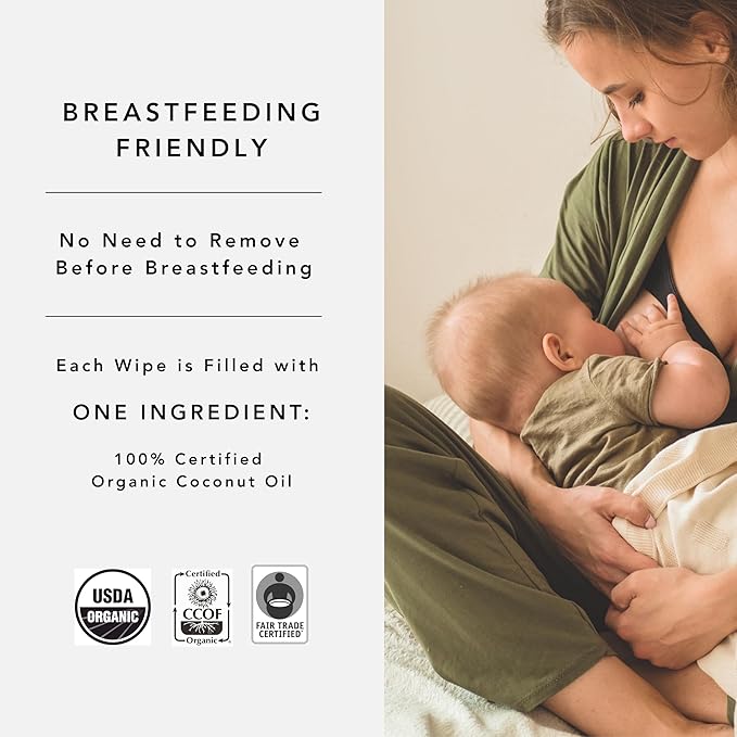 Organic Coconut Oil Baby & Postpartum Wipes – Fragrance-Free, Individually Wrapped, Biodegradable Bamboo Wipes for Newborn & Maternal Skin Care – Conscious Coconut