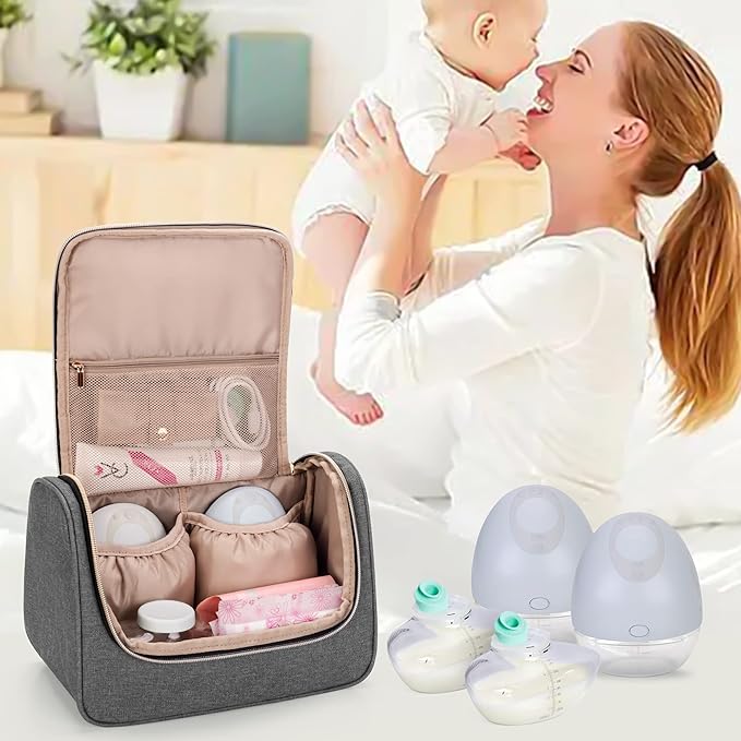 Luxja Wearable Breast Pump Bag (with a Waterproof Mat) Compatible with Momcozy and Elvie Breast Pump, Carrying Case for Wearable Breast Pump and Extra Parts (Patent Pending), Gray