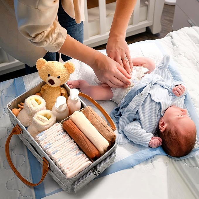 Baby Diaper Caddy Organizer with Handle, Diaper Bag Tote, Baby Organizers and Storage Diaper Organizer for Nursery Decor and Nursery Organization, Baby Basket, Diaper Bag organizer, Car Diaper Caddy