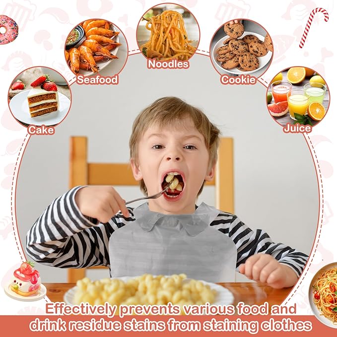 Skicuff 500 Pcs Disposable Plastic Bibs Bulk for Kids 11" x 15.75" Children Eating Bibs with Crumb Catcher for Toddlers (Silver Ash)