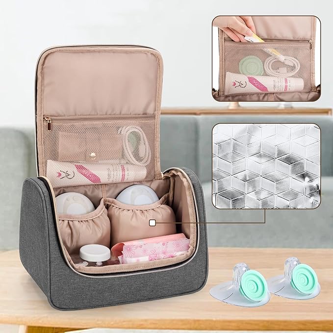 Luxja Wearable Breast Pump Bag (with a Waterproof Mat) Compatible with Momcozy and Elvie Breast Pump, Carrying Case for Wearable Breast Pump and Extra Parts (Patent Pending), Gray
