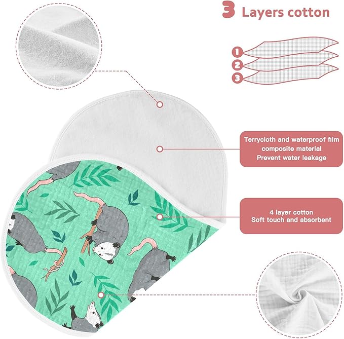 Opossum Possum Green Burp Cloths Baby Boys Girls Absorbent Soft Cotton Burping Cloths Rags 4 Pack